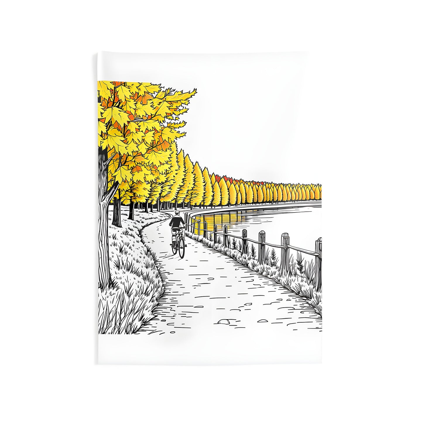 Indoor wall tapestry with colorful graphic design of autumnal scenery, perfect for home decor