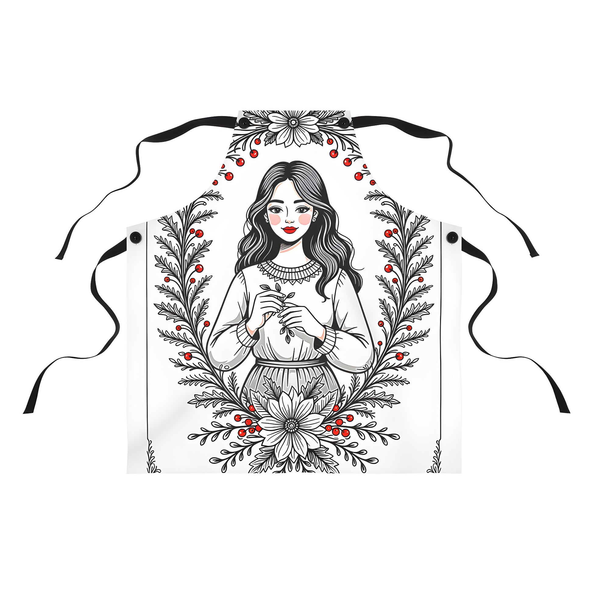 Colorful Graphic Design Apron - Autumn Girl Holding Branch