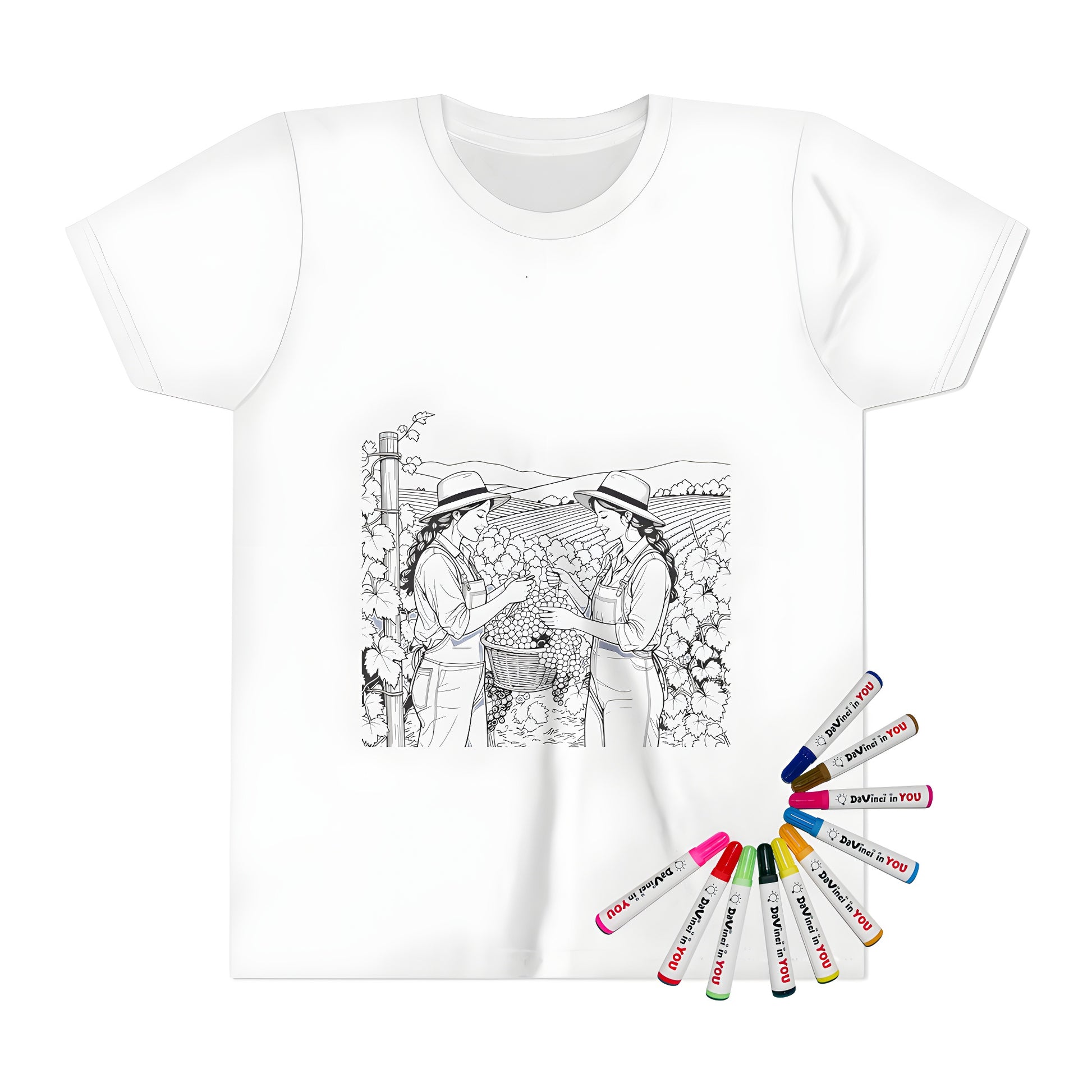 Grape picking women's illustration on kid's t-shirt