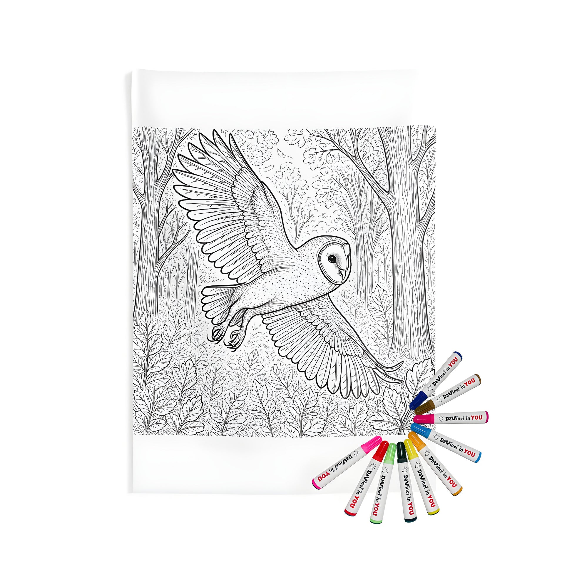 Barn owl wall hanging tapestry with colorful design, rustic home decor