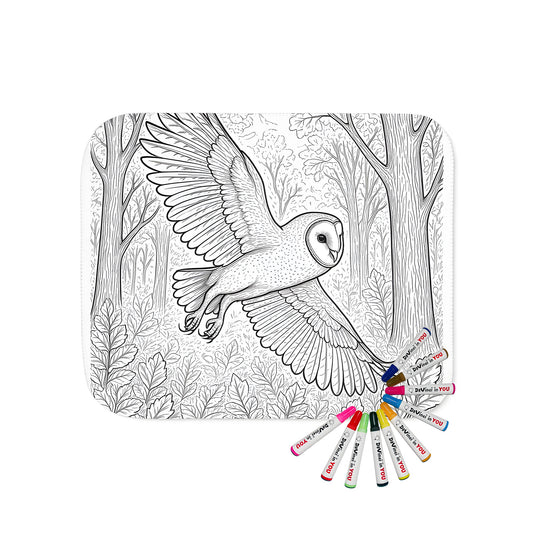 Barn Owl, Nocturnal Bird, Forest Landscape, Nature Scene, Artistic Design, Colorful Painting, Textile Pattern