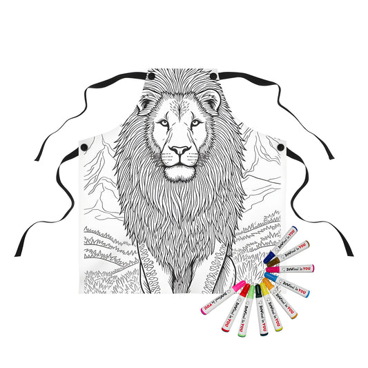 Apron with majestic lion and jungle landscape design