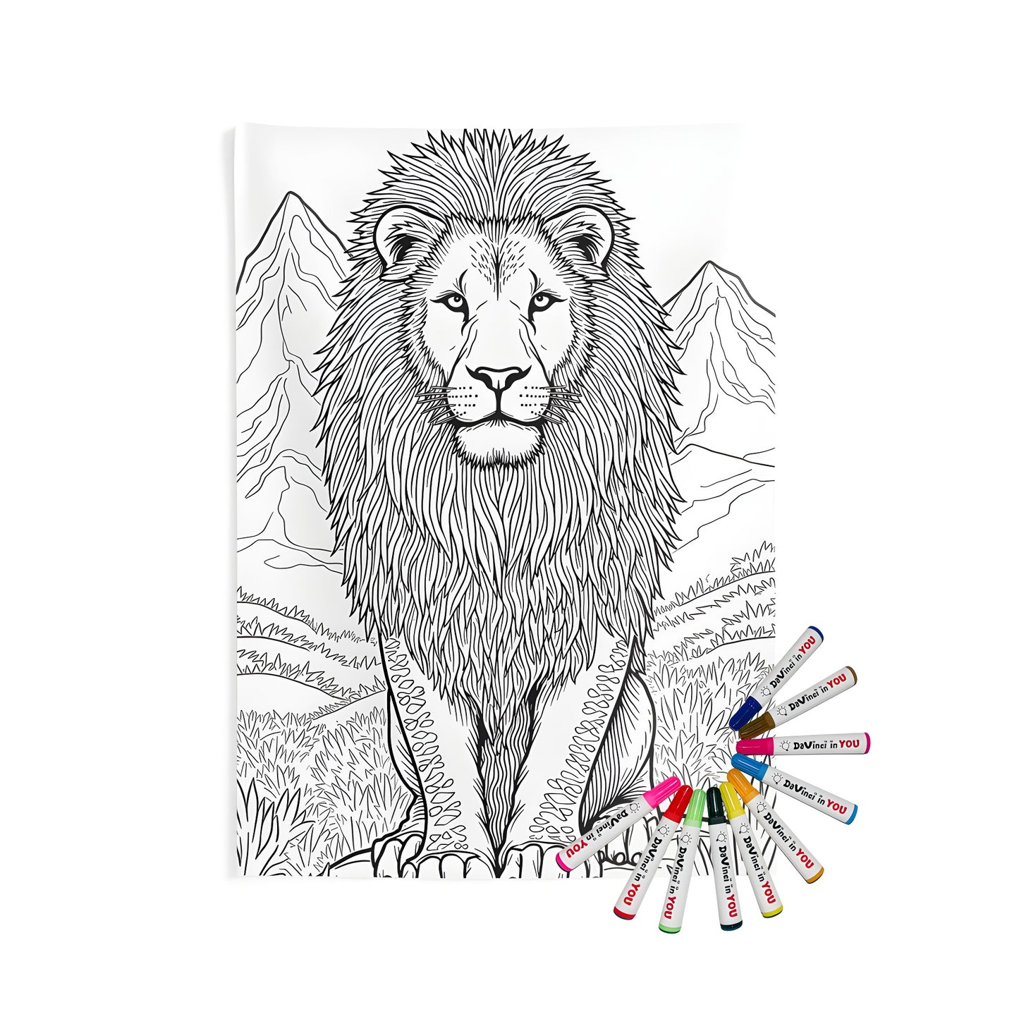 Indoor Wall Tapestries Coloring Kit with 10 Fabric Markers - King of the Jungle