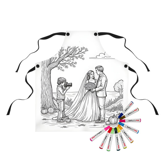 Apron for weddings with outdoor fall theme, includes 10 fabric markers