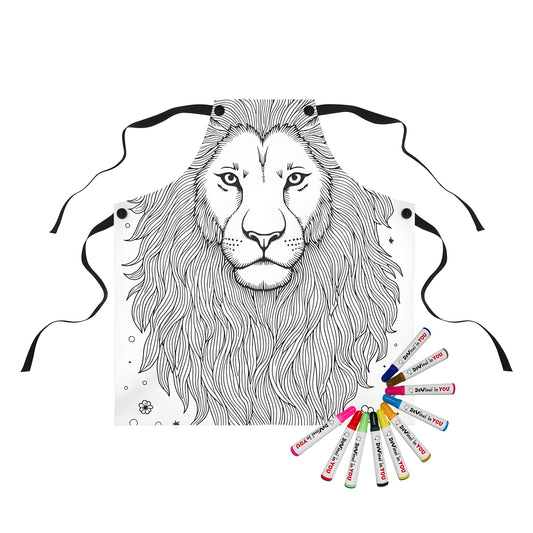 Coloring apron featuring a detailed lion head design, including mane and stars