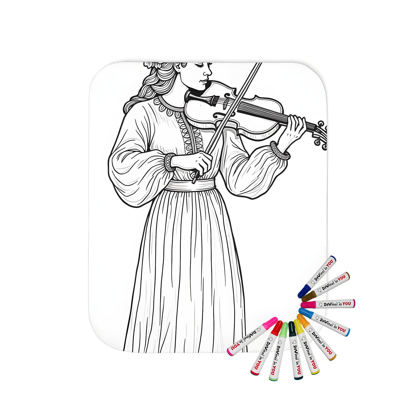 Blanket with colorful music girl design, violin player art, fun kids activity
