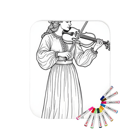 Blanket with colorful music girl design, violin player art, fun kids activity