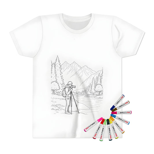 Kid's mountain landscape graphic t-shirt for boys and girls with 10 fabric markers
