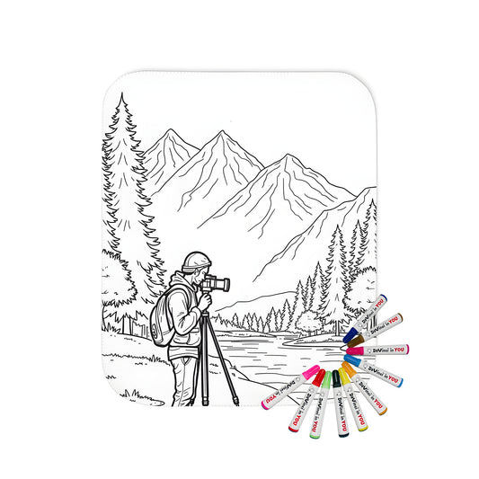 Cozy blanket with a serene mountain landscape design featuring majestic peaks, snow-capped summits, and rolling hills. Perfect for outdoor enthusiasts and nature lovers.