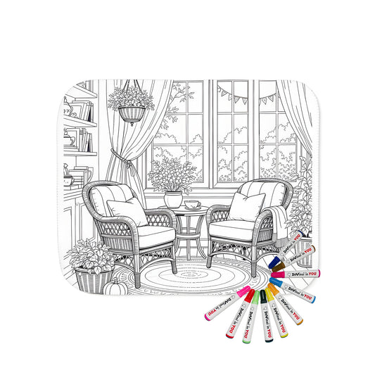 Cozy cottage blanket coloring kit with fabric markers