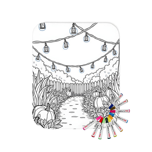 Blanket with Autumnal garden scene featuring pumpkins on a stone pathway