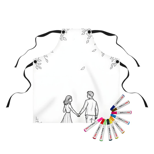Apron for couples, partner apron, duo coloring pages, love aprons, husband and wife aprons, adult coloring kit