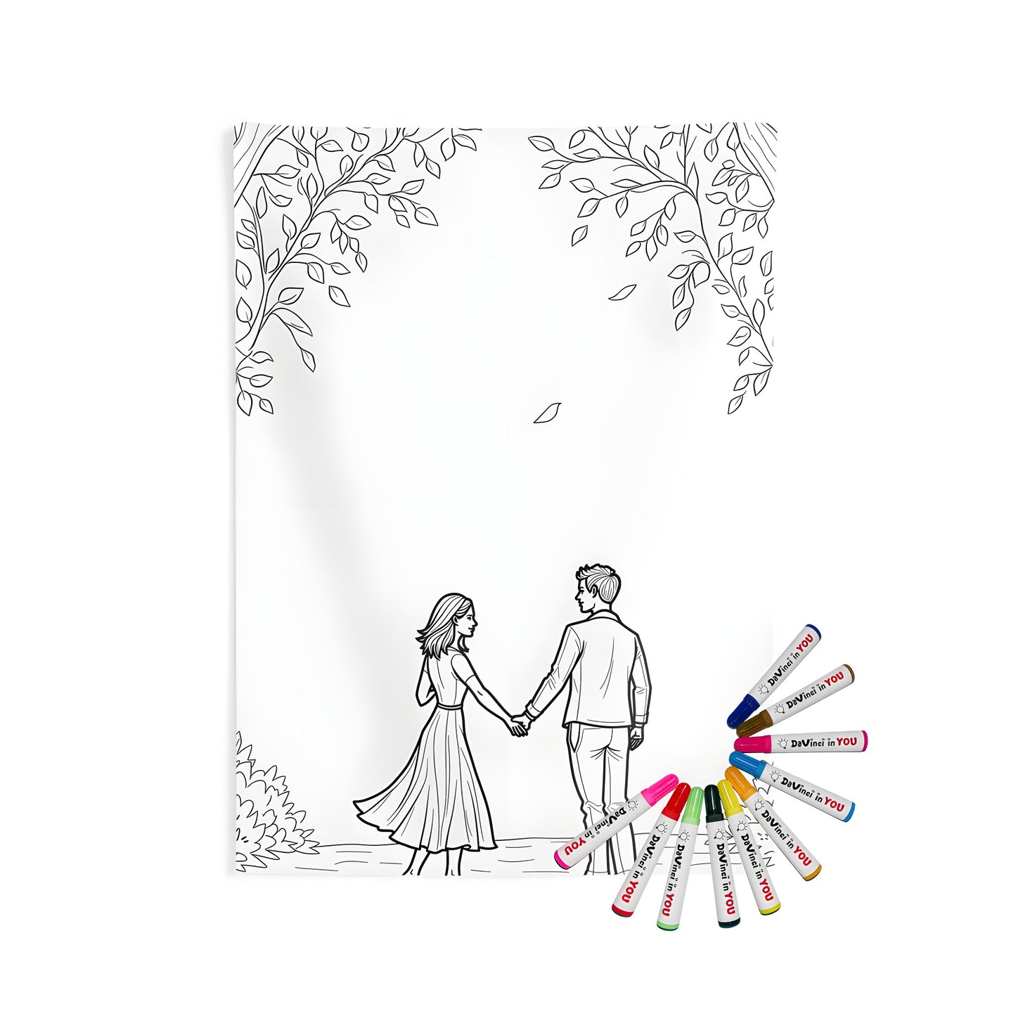Indoor wall tapestry with a romantic couple design under leafy trees