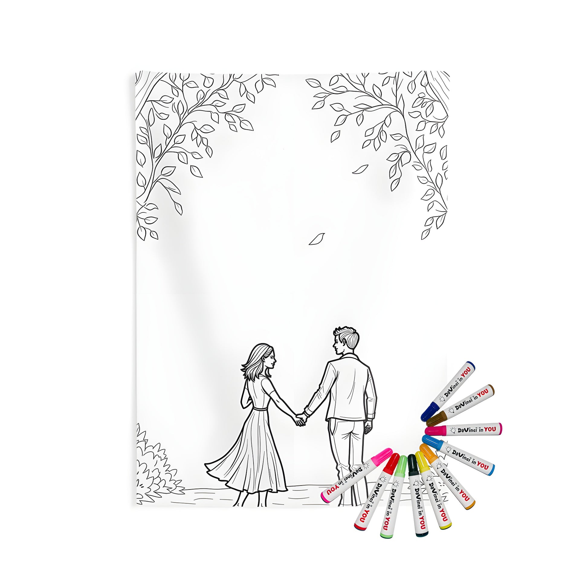 Indoor wall tapestry with a romantic couple design under leafy trees