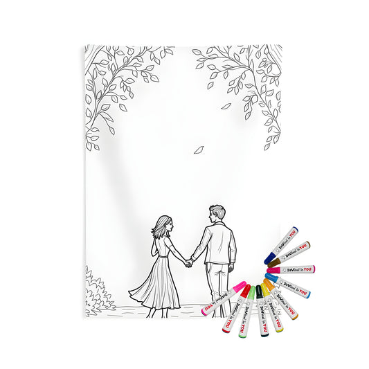 Indoor wall tapestry with a romantic couple design under leafy trees
