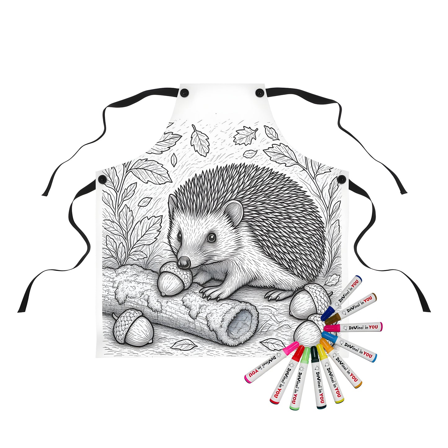 Coloring apron with hedgehog illustration for kids or adults