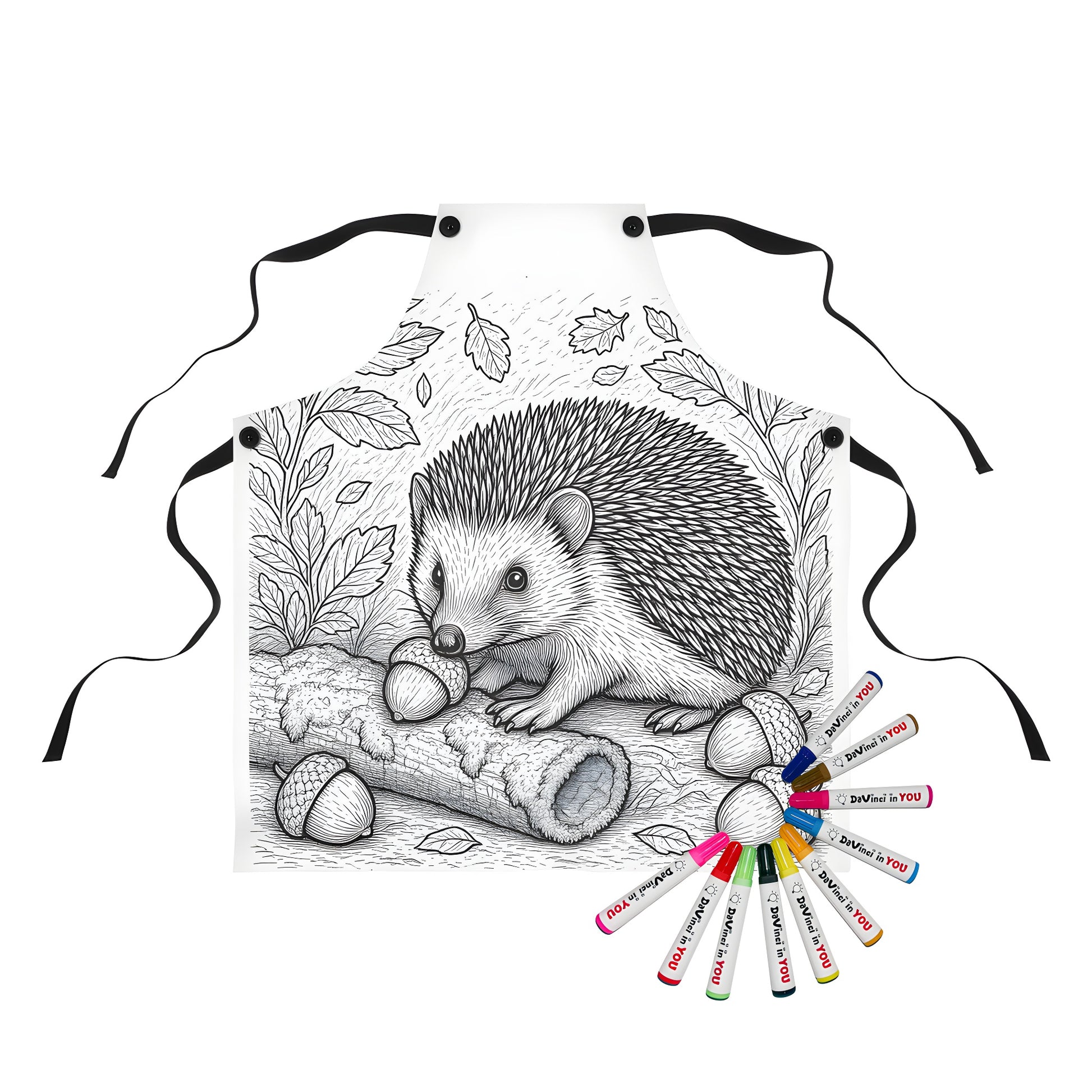 Coloring apron with hedgehog illustration for kids or adults
