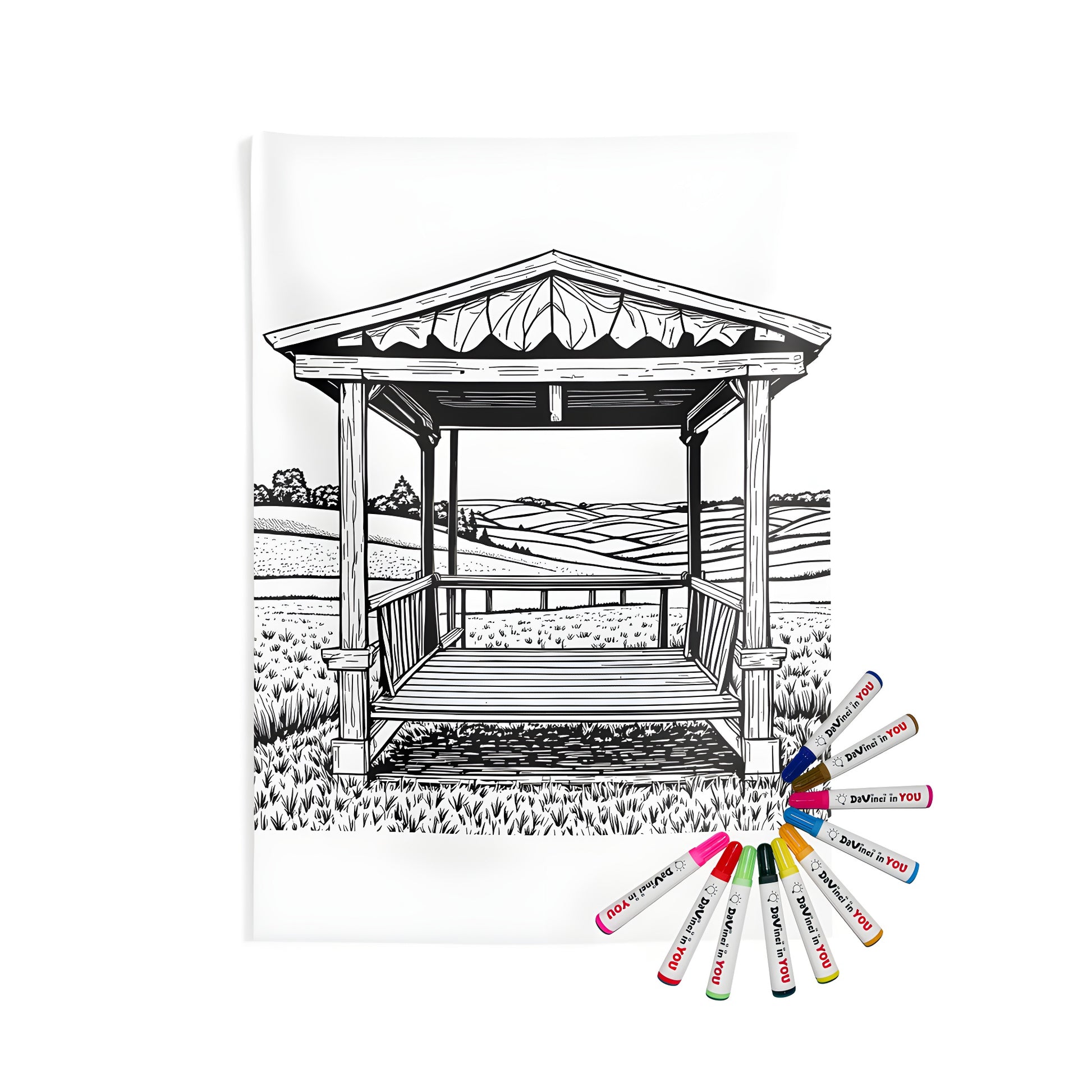 Indoor wall tapestries coloring kit with detailed gazebo design for relaxation and stress relief