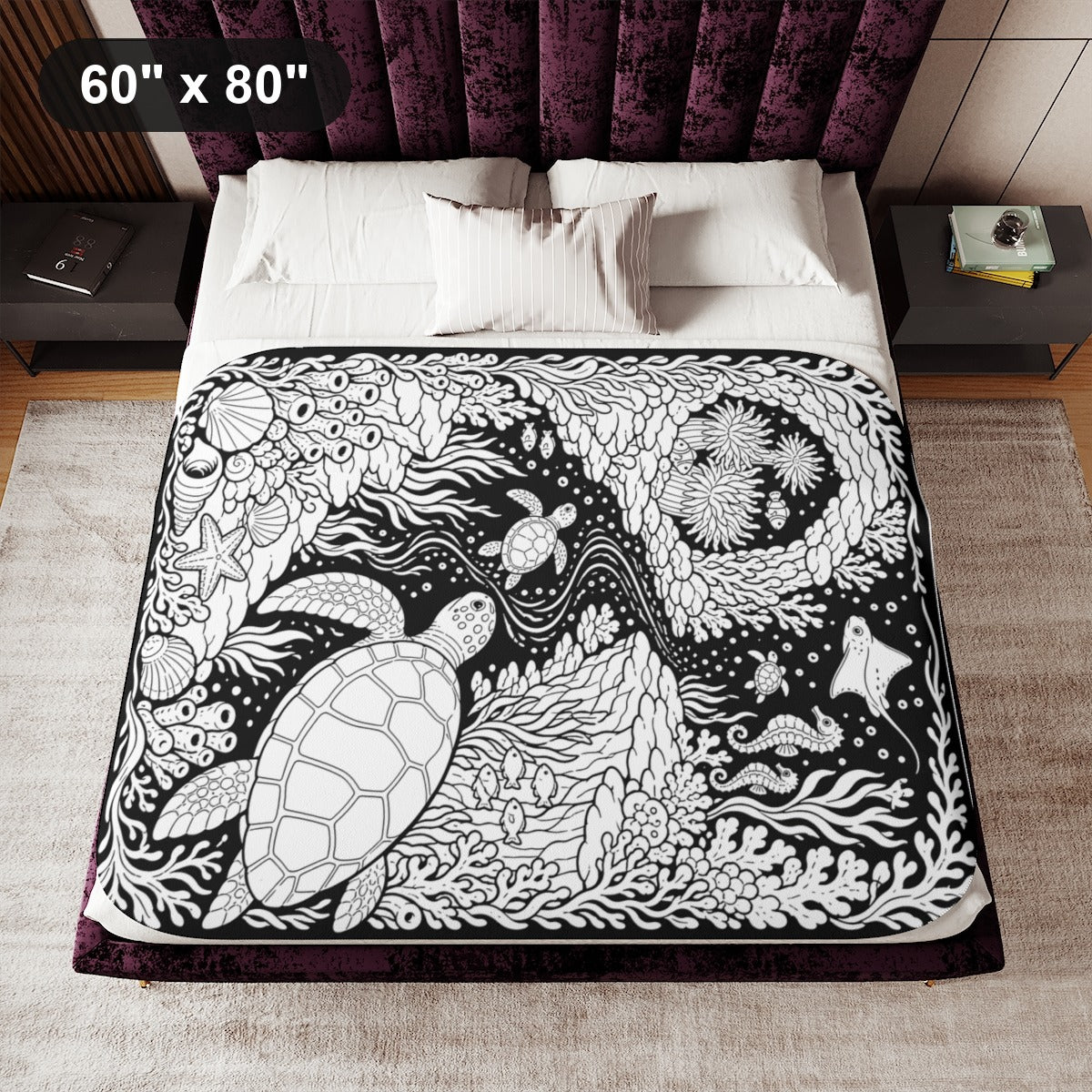 60" x 80" White coloring blanket styled in a room