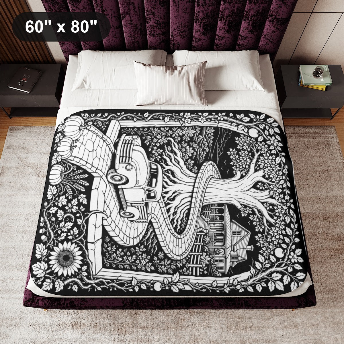 60" x 80" White coloring blanket styled in a room