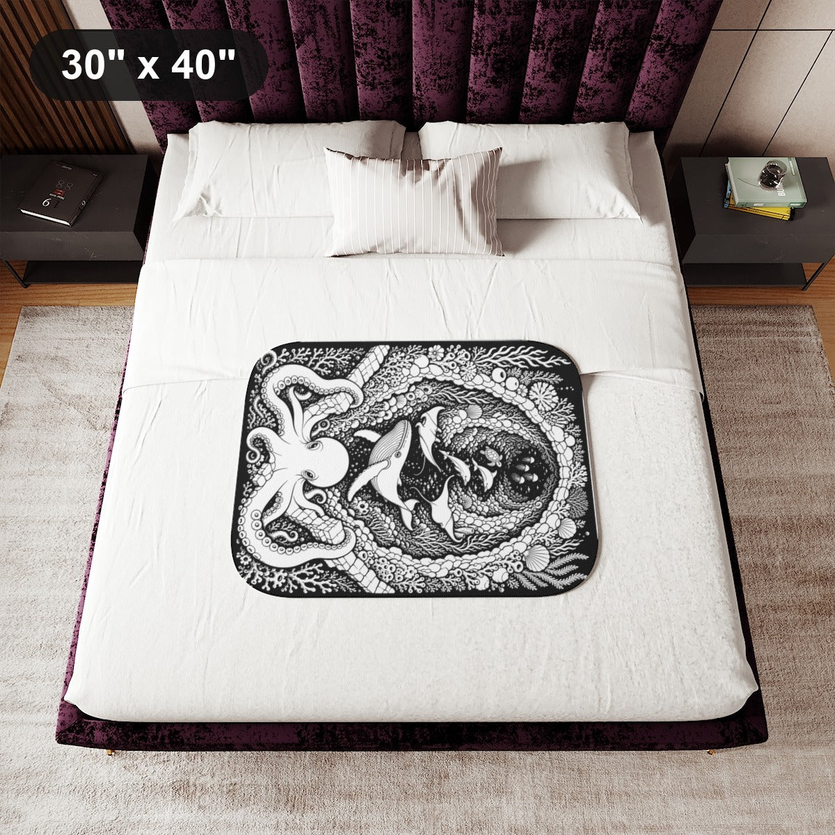 30" x 40" White coloring blanket styled in a room