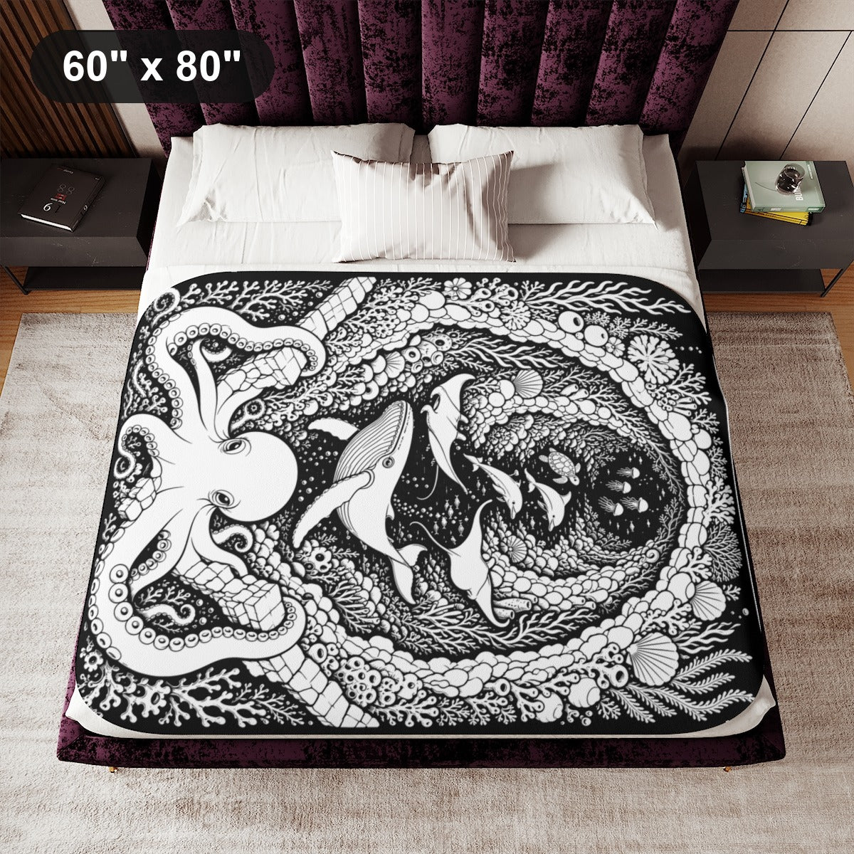 60" x 80" White coloring blanket styled in a room