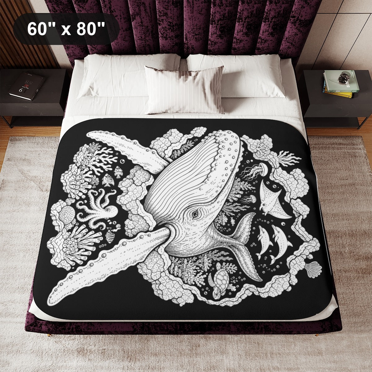 60" x 80" White coloring blanket styled in a room