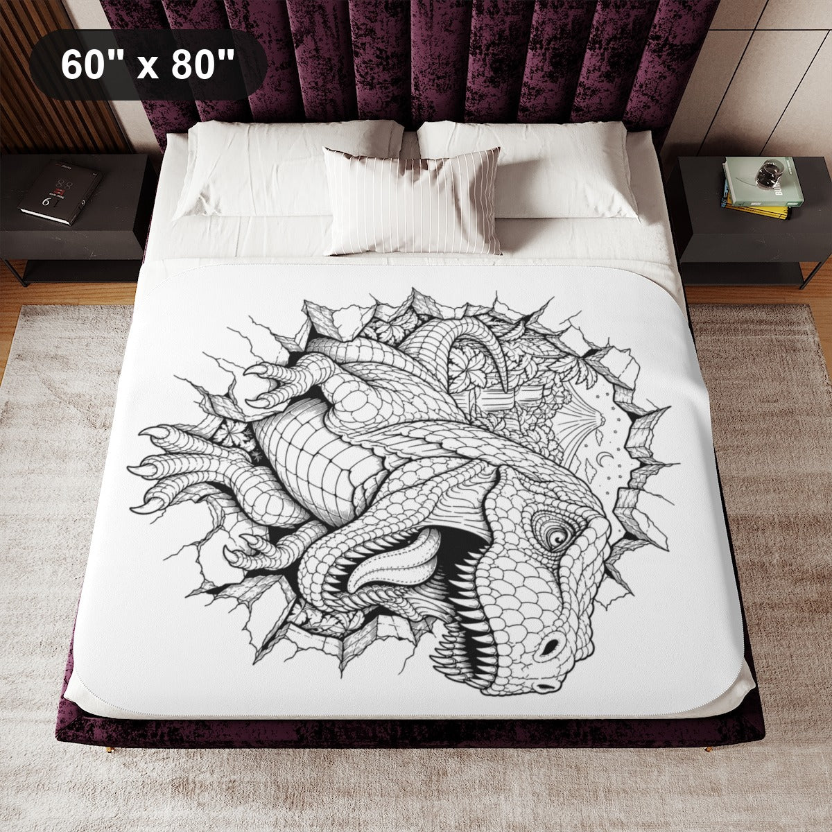 60" x 80" White coloring blanket styled in a room