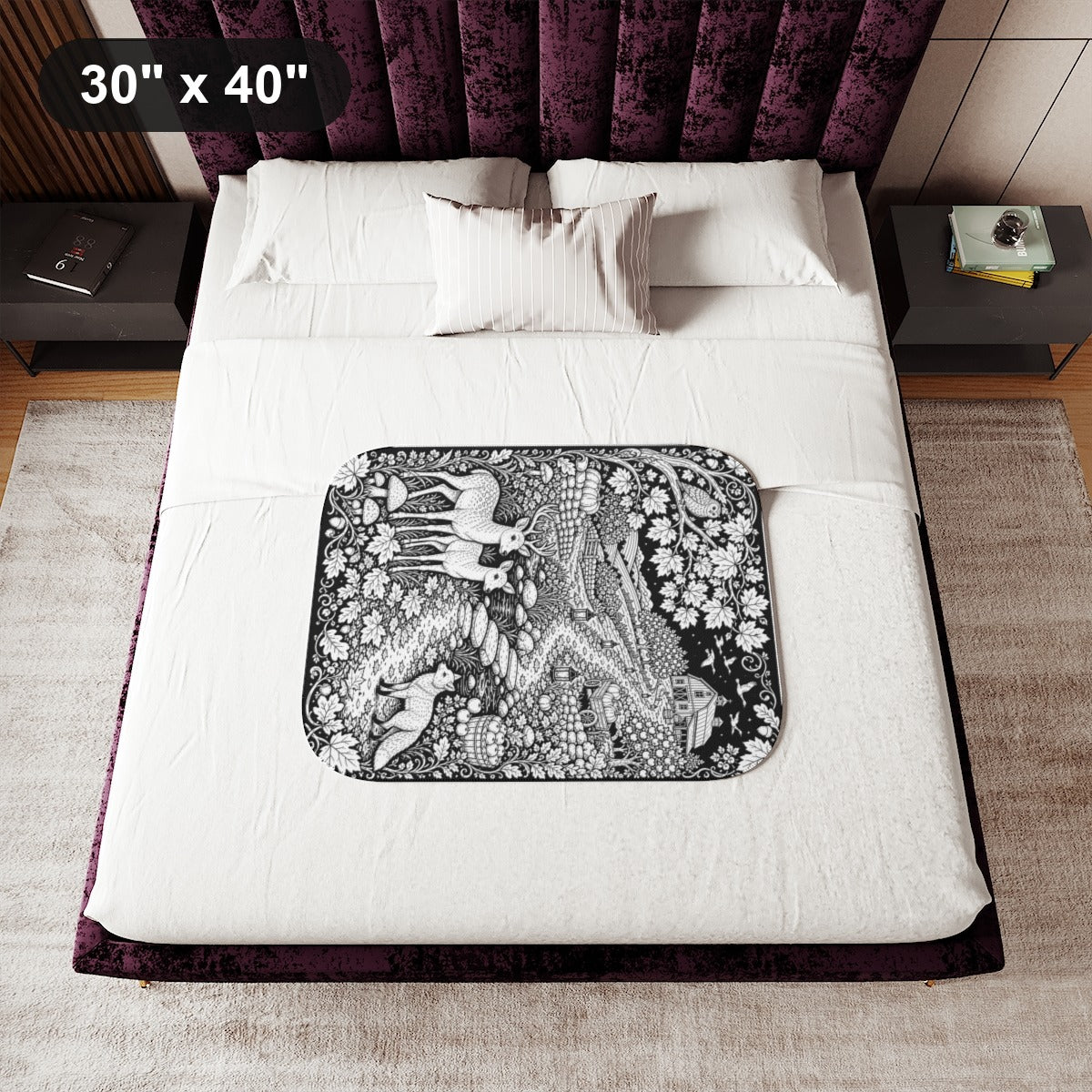 30" x 40" White coloring blanket styled in a room