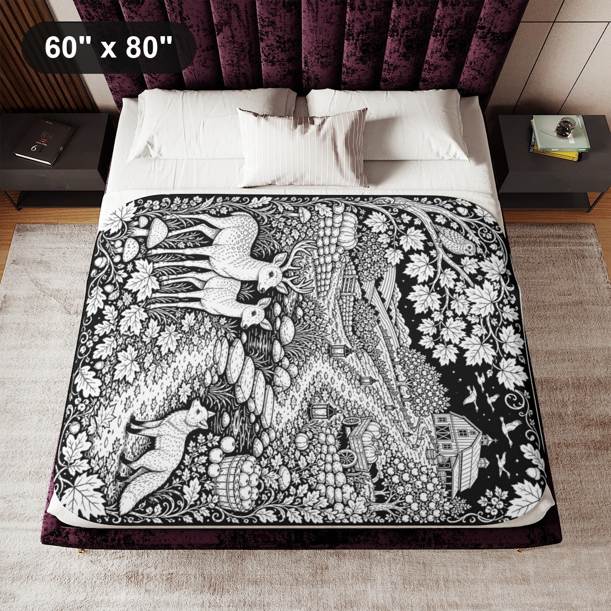 60" x 80" White coloring blanket styled in a room