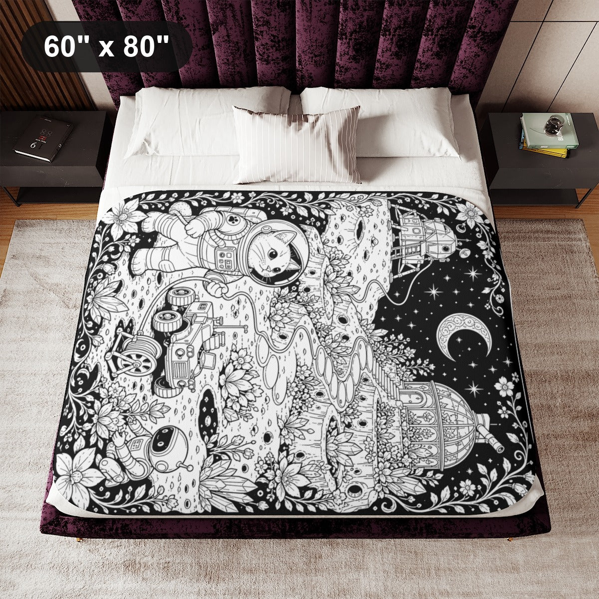 60" x 80" White coloring blanket styled in a room