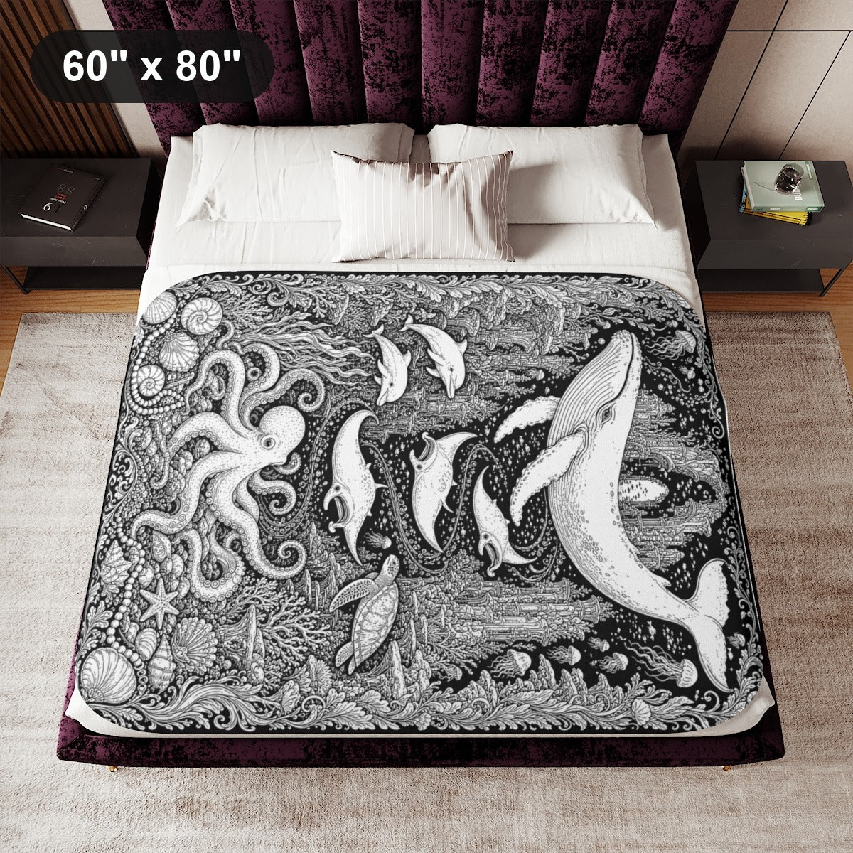 60" x 80" White coloring blanket styled in a room