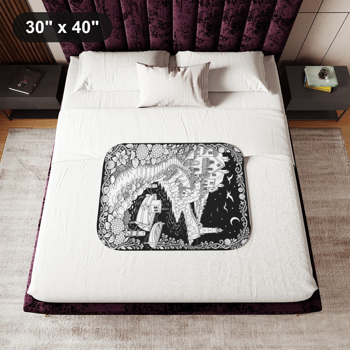 30" x 40" White coloring blanket styled in a room