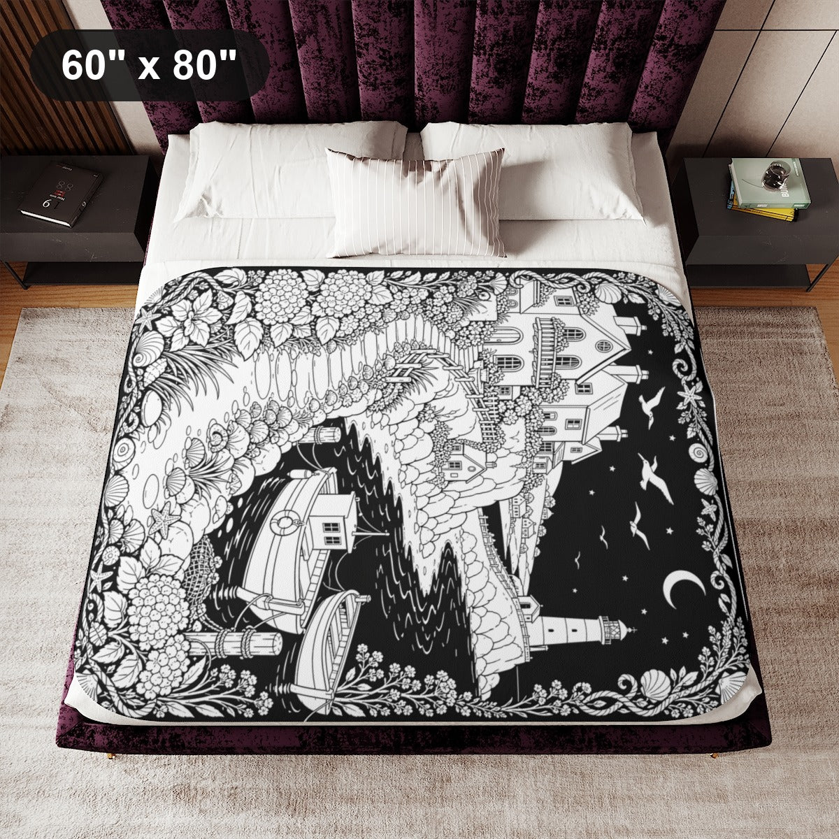 60" x 80" White coloring blanket styled in a room