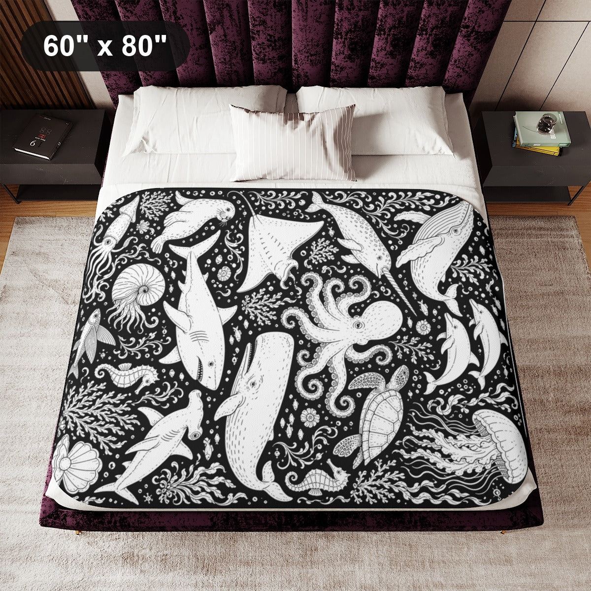 60" x 80" White coloring blanket styled in a room