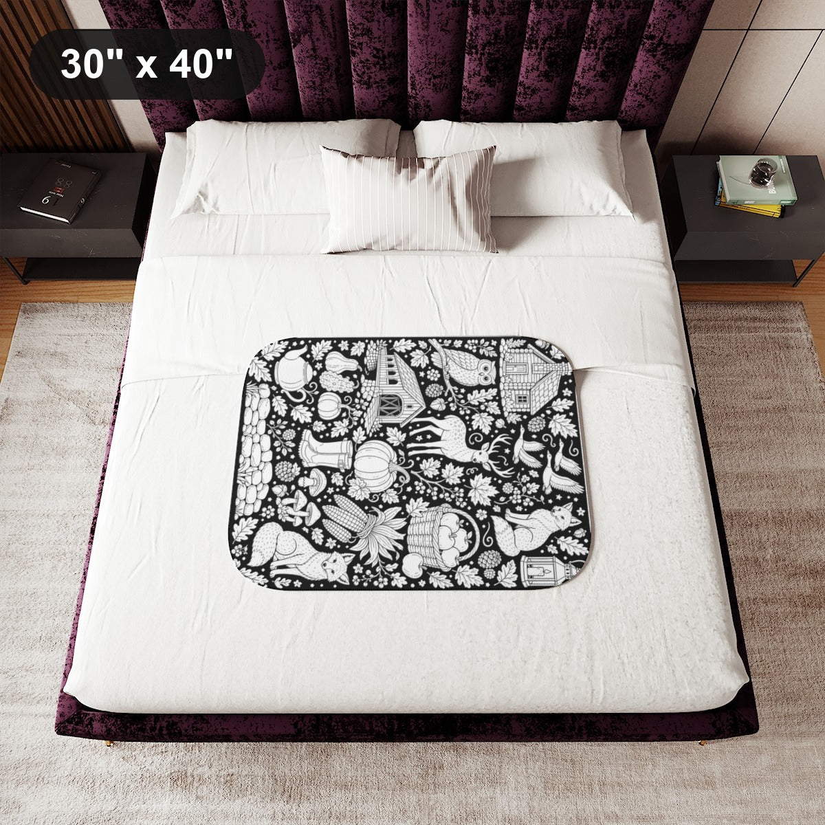 30" x 40" White coloring blanket styled in a room