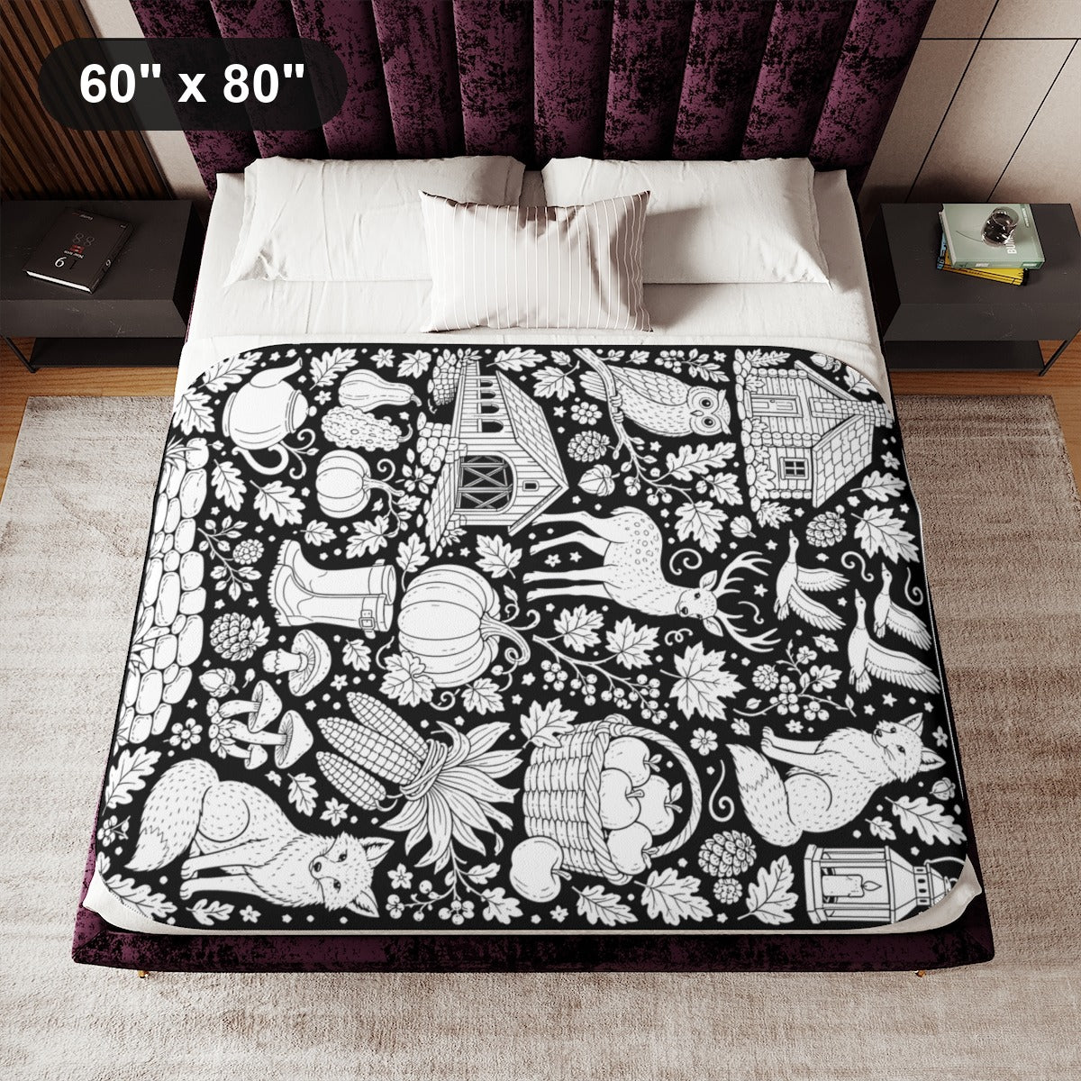 60" x 80" White coloring blanket styled in a room