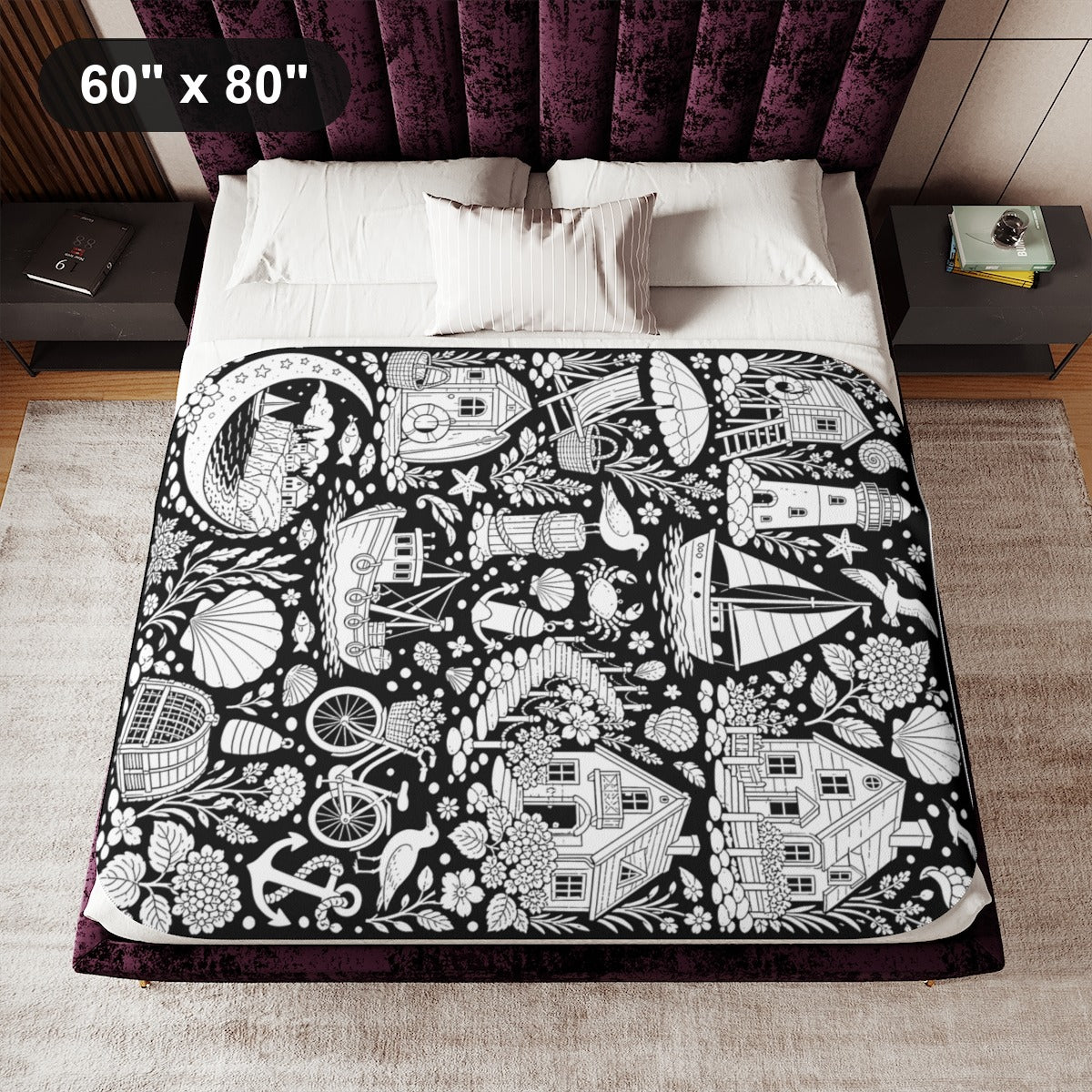 60" x 80" White coloring blanket styled in a room