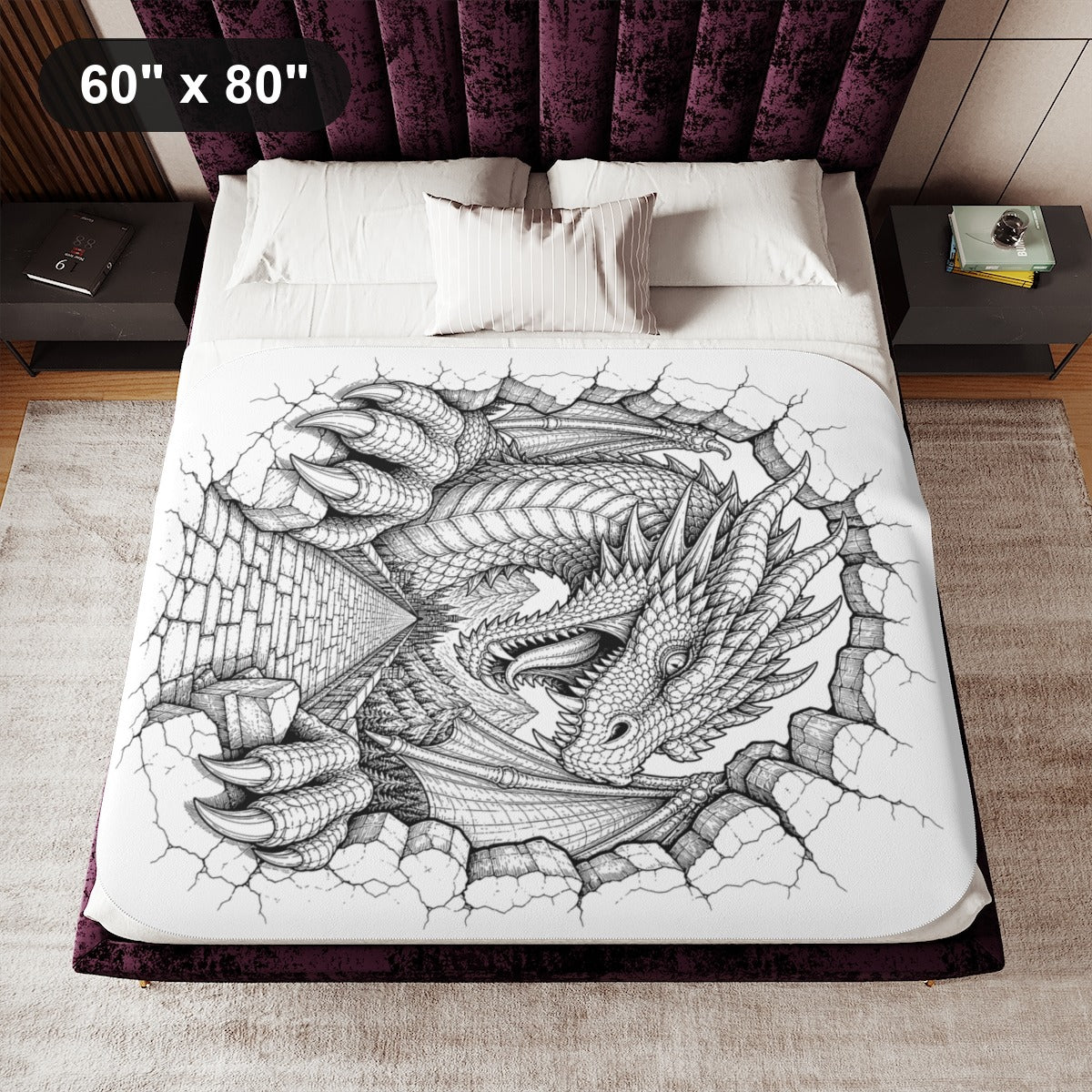 60" x 80" White coloring blanket styled in a room