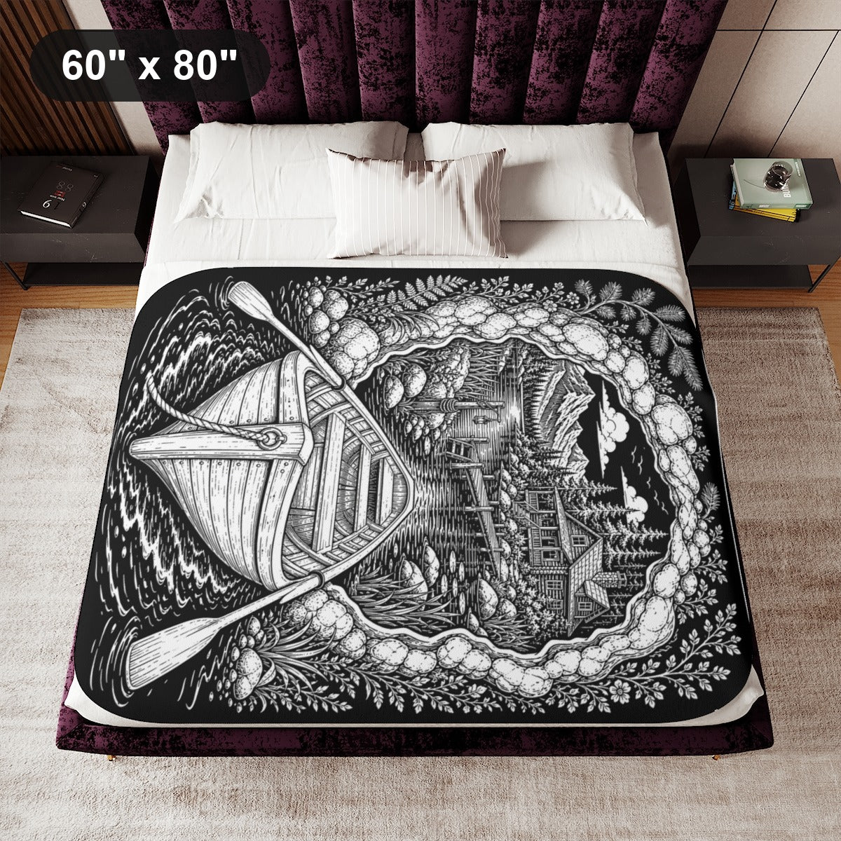 60" x 80" White coloring blanket styled in a room