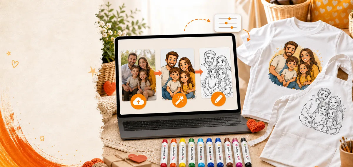 DaVinci workflow for turning a personal photo into custom apparel and apron artwork with fabric markers.